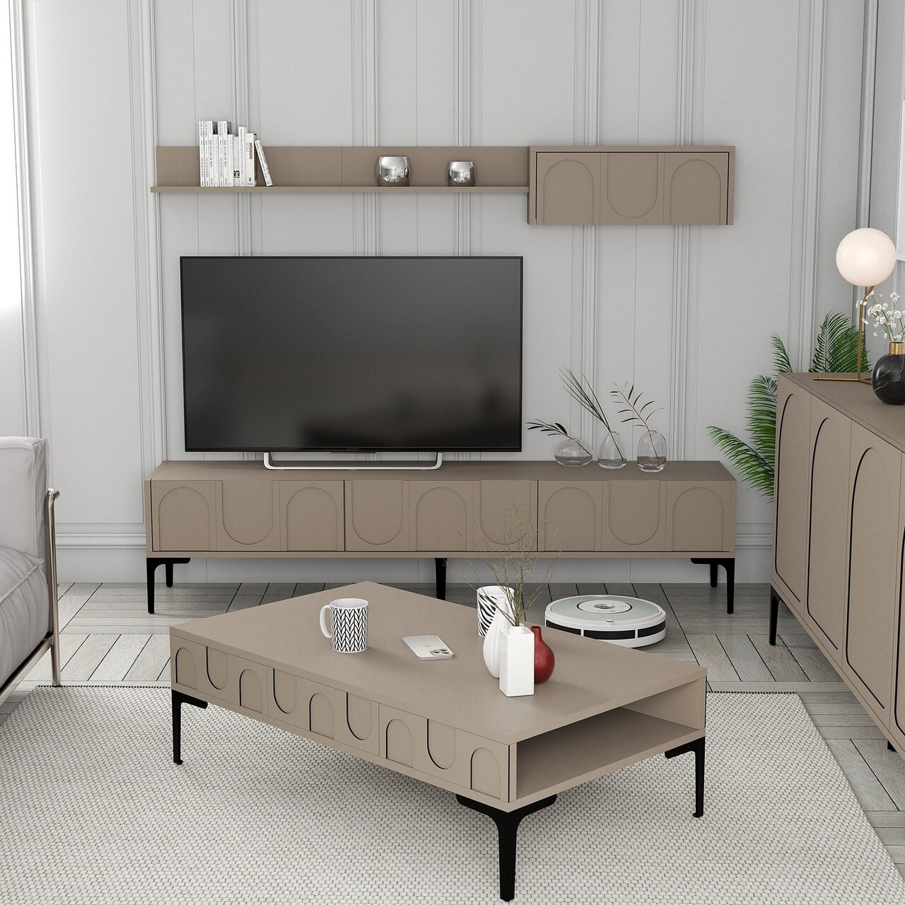 Set mobilier living, Hanah Home, Lyon 3, Atlas / Negru - imagine 6
